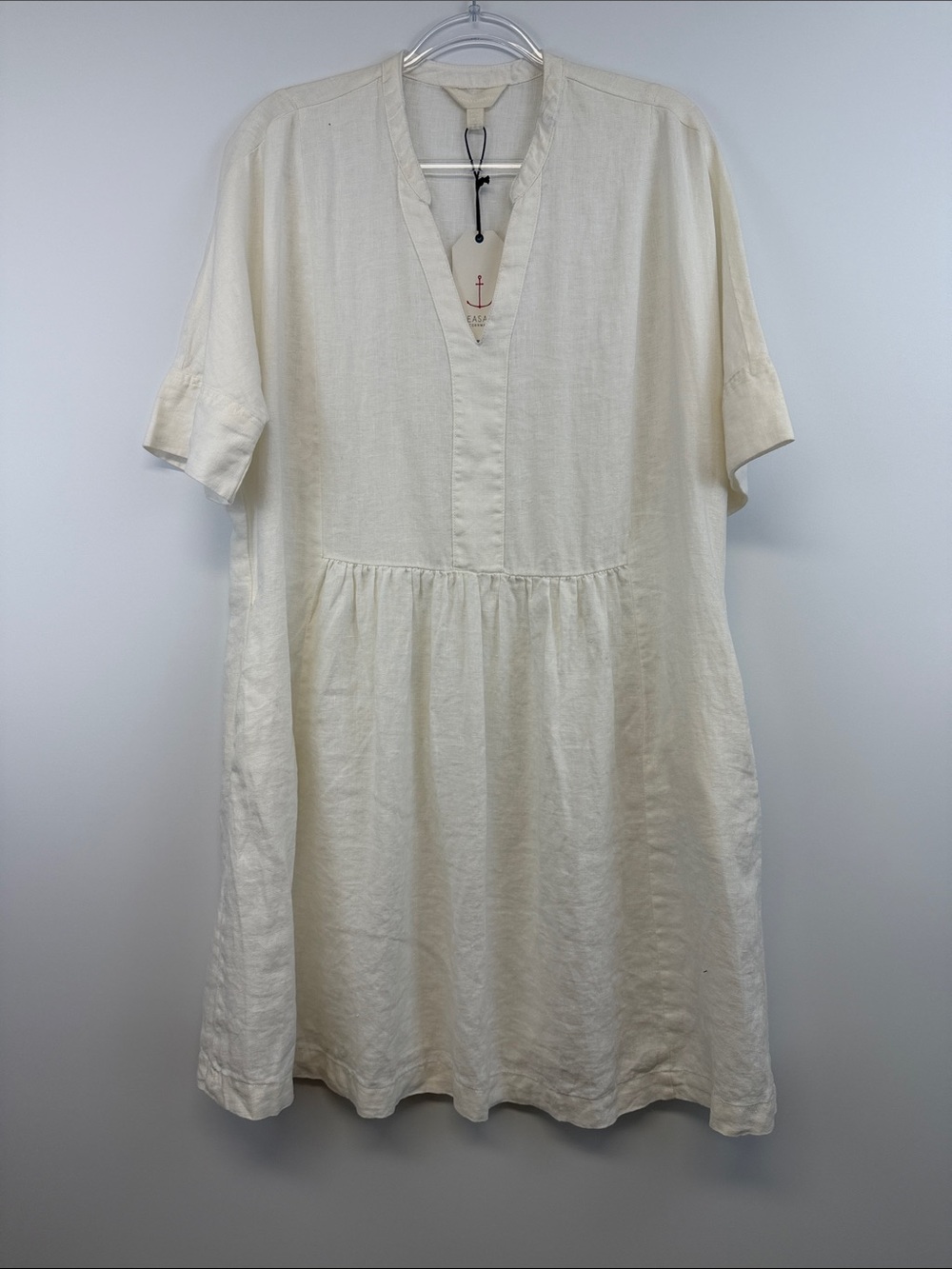 NWT Seasalt Cornwall 100% Linen Cream V-Neck Relaxed Midi Dress Size 12